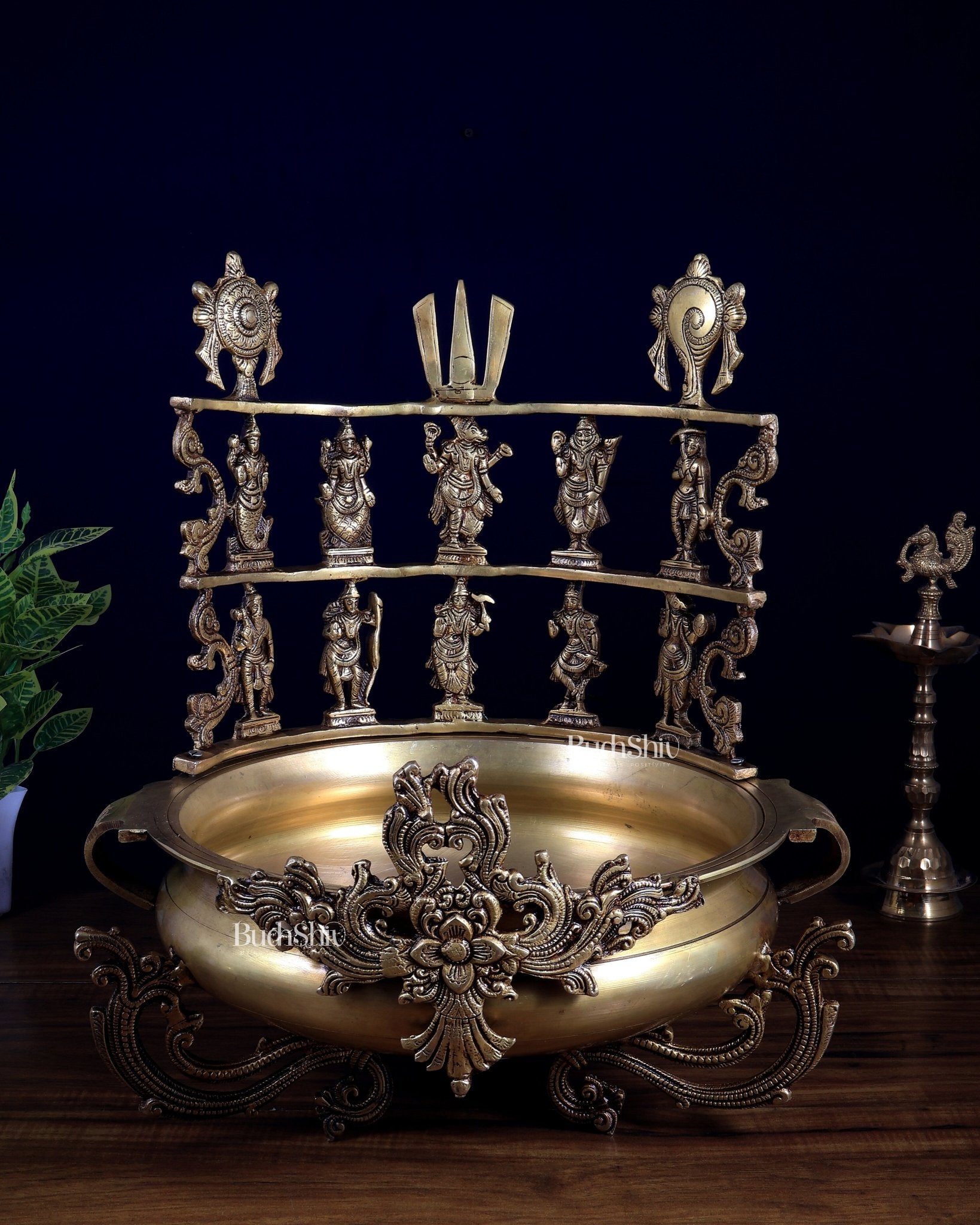 Pure Brass Large Dashavatar Urli – Majestic Traditional Decor for Homes & Ceremonies - Budhshiv.com