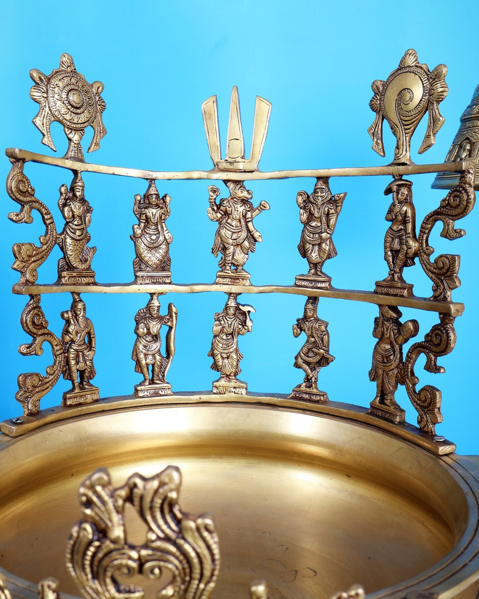 Pure Brass Large Dashavatar Urli – Majestic Traditional Decor for Homes & Ceremonies - Budhshiv.com