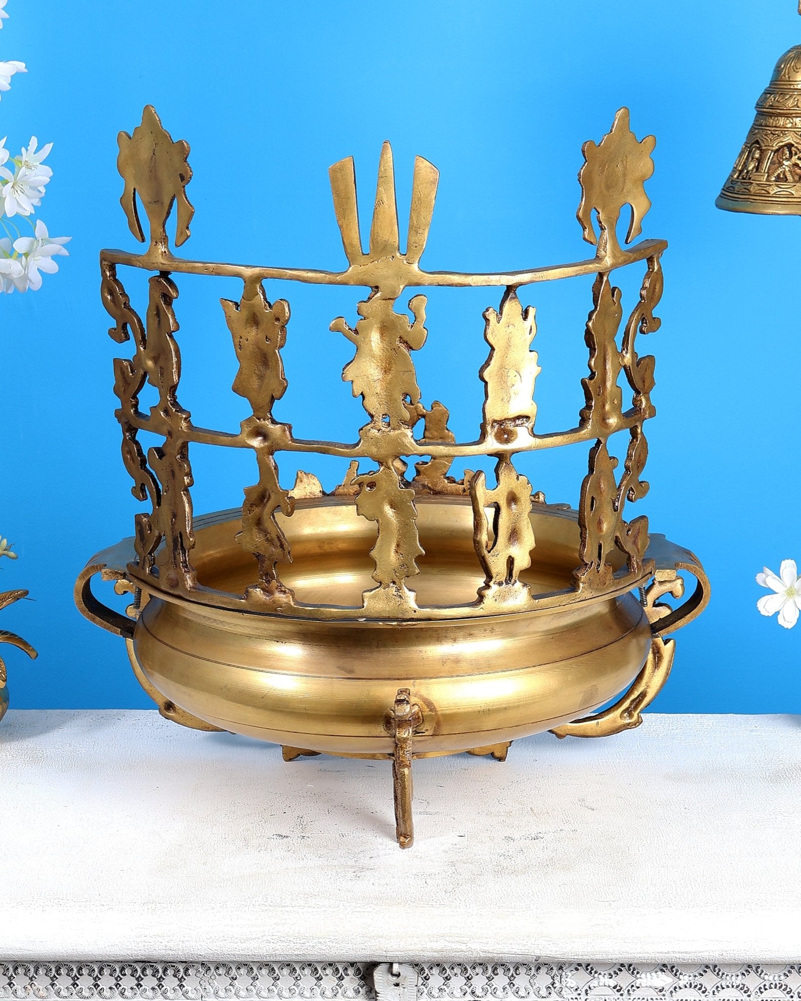 Pure Brass Large Dashavatar Urli – Majestic Traditional Decor for Homes & Ceremonies - Budhshiv.com