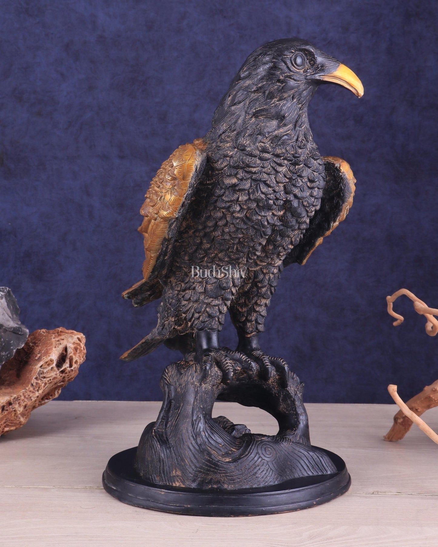 Pure Brass Large Eagle Statue in Antique Tone | Vastu & Feng Shui 15" - Budhshiv.com