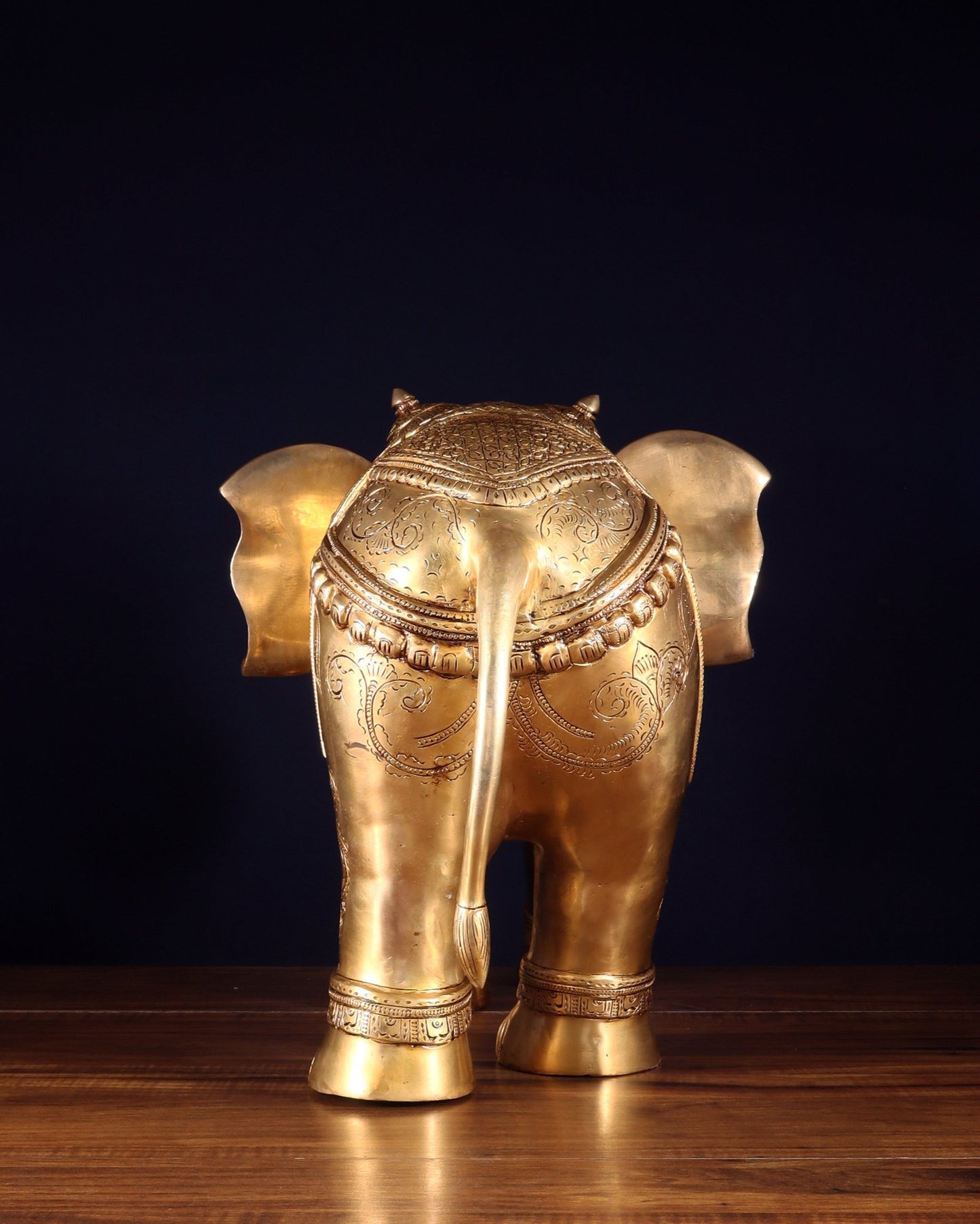Pure Brass Large Elephant with trunk up Statue with Enhanced Carvings 26" - Budhshiv.com
