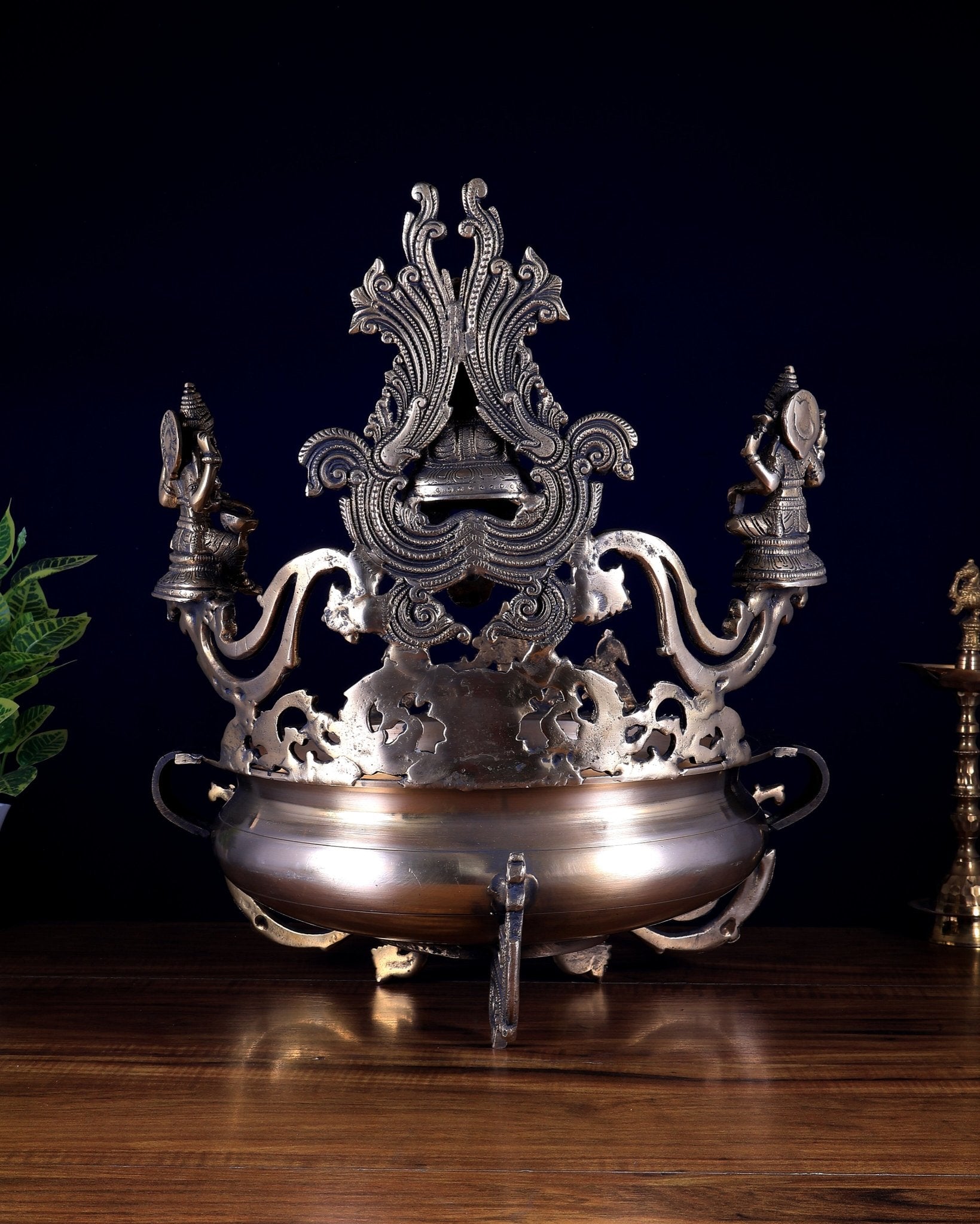 Pure Brass Large Ganesha Lakshmi Saraswati Urli – Auspicious Home Decor for Pooja & Ceremonies - Budhshiv.com
