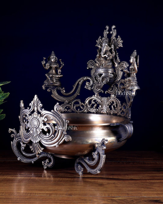 Pure Brass Large Ganesha Lakshmi Saraswati Urli – Auspicious Home Decor for Pooja & Ceremonies - Budhshiv.com