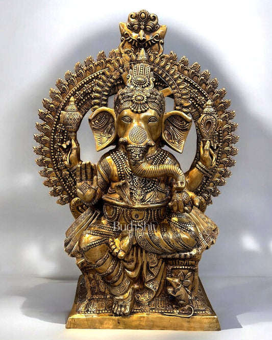 Pure Brass Large Ganesha Majestic Sculpture 50" - Budhshiv.com