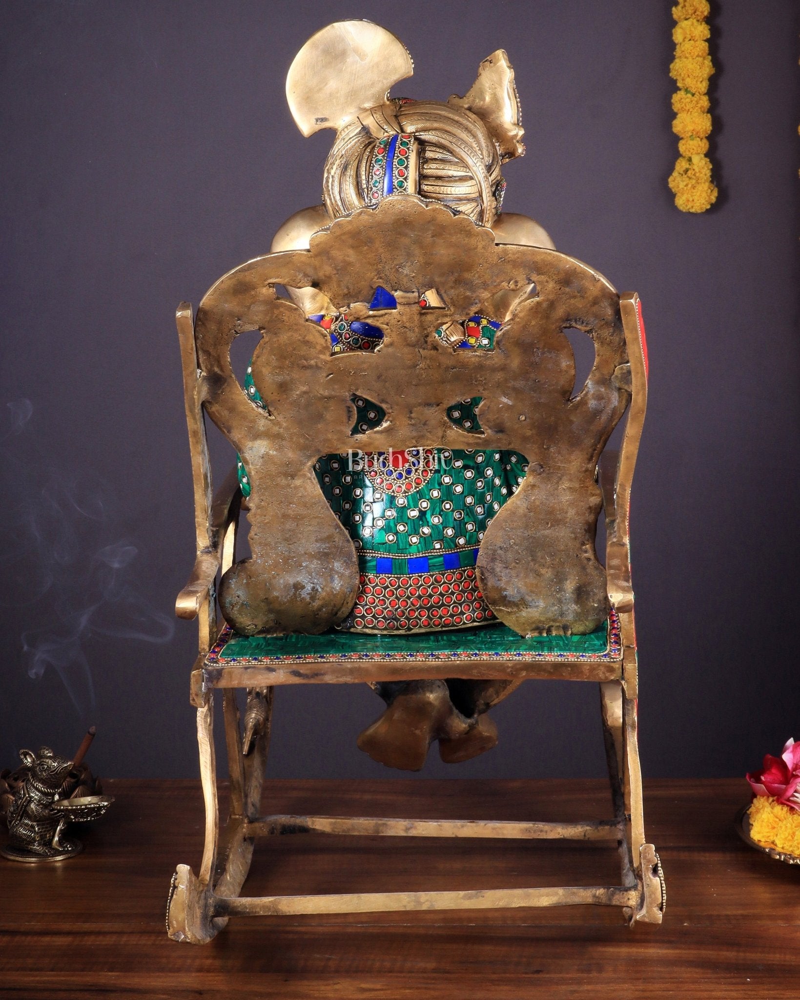 Pure Brass Large Ganesha Seated on rocking Chair Reading Book | 24" - Budhshiv.com