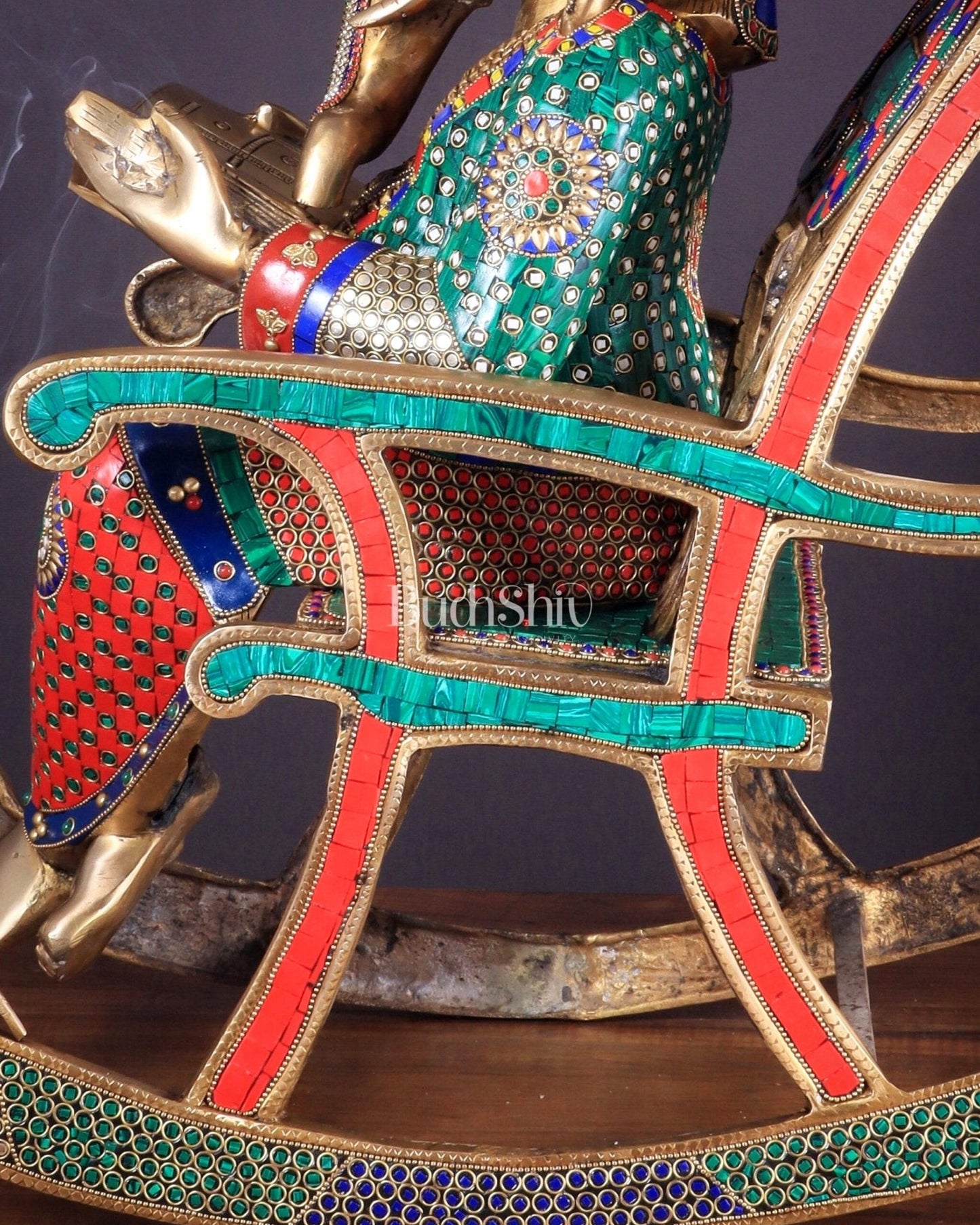 Pure Brass Large Ganesha Seated on rocking Chair Reading Book | 24" - Budhshiv.com