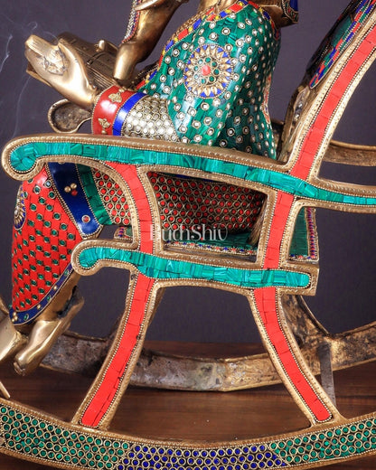 Pure Brass Large Ganesha Seated on rocking Chair Reading Book | 24" - Budhshiv.com