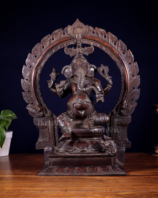 Pure Brass Large Ganesha Statue with Prabhavali – Chola Style 18 inch - Budhshiv.com