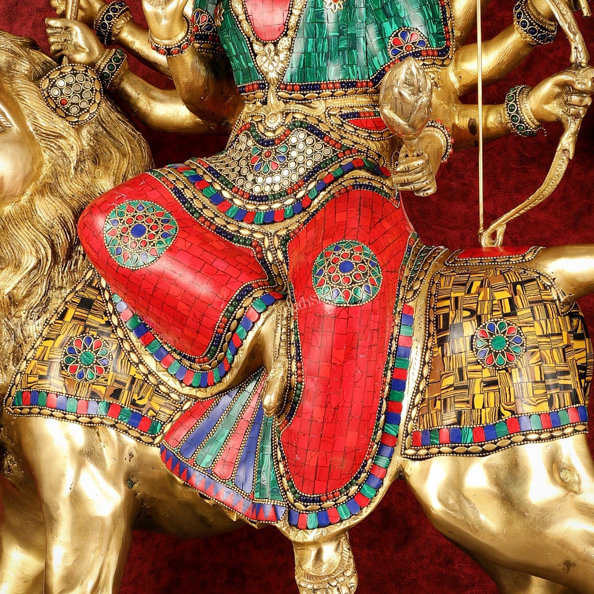 Pure Brass Large Goddess Durga Sherawali Mata Murti - 27 inch - Budhshiv.com