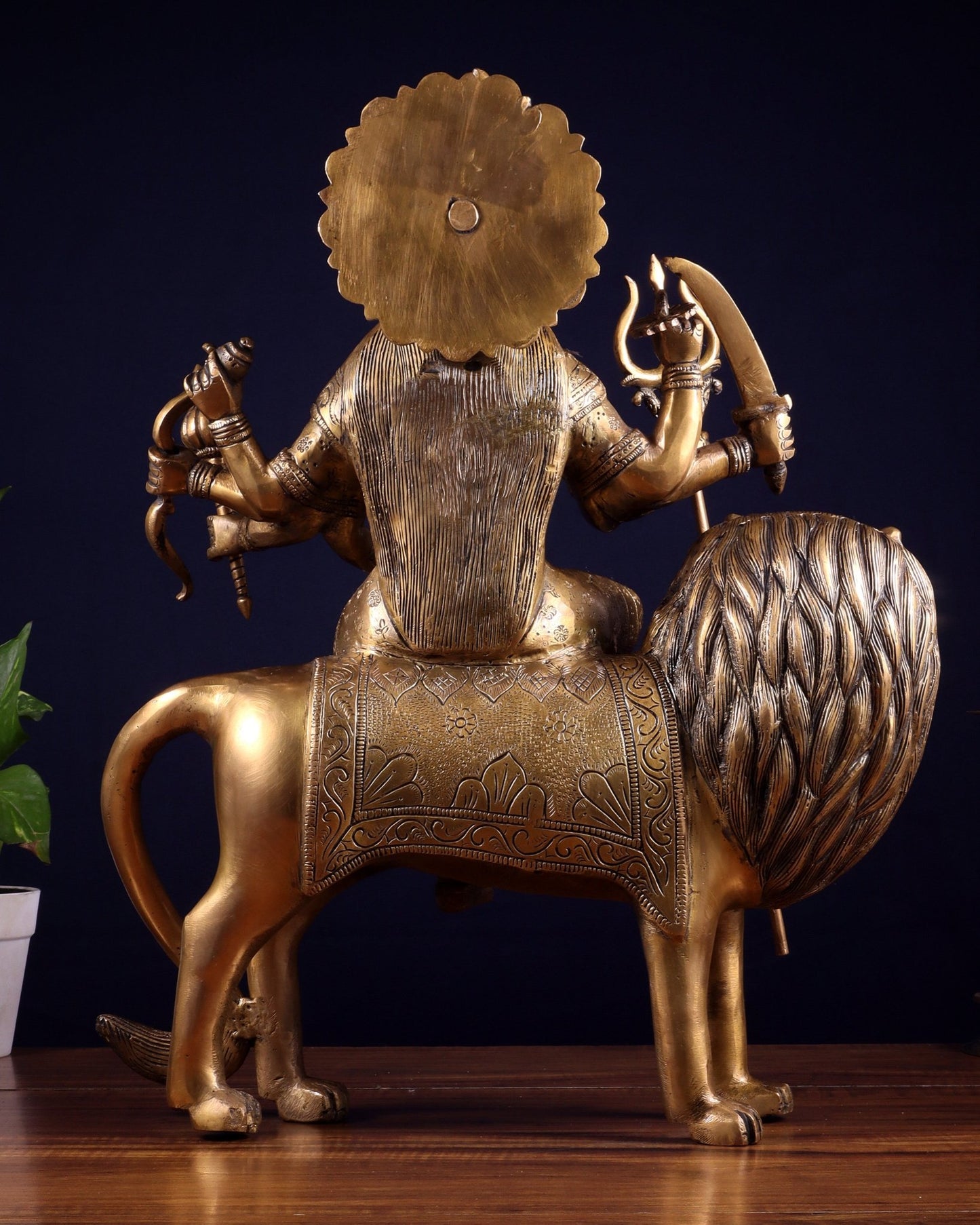 Pure Brass Large Goddess Durga Statue (Sherawali Mata) 18.5" - Budhshiv.com
