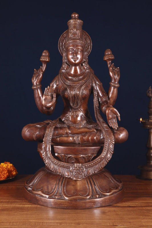 Pure Brass Large Goddess Lakshmi Statue – Crossed Legs Pose, 25 Inch, - Budhshiv.com