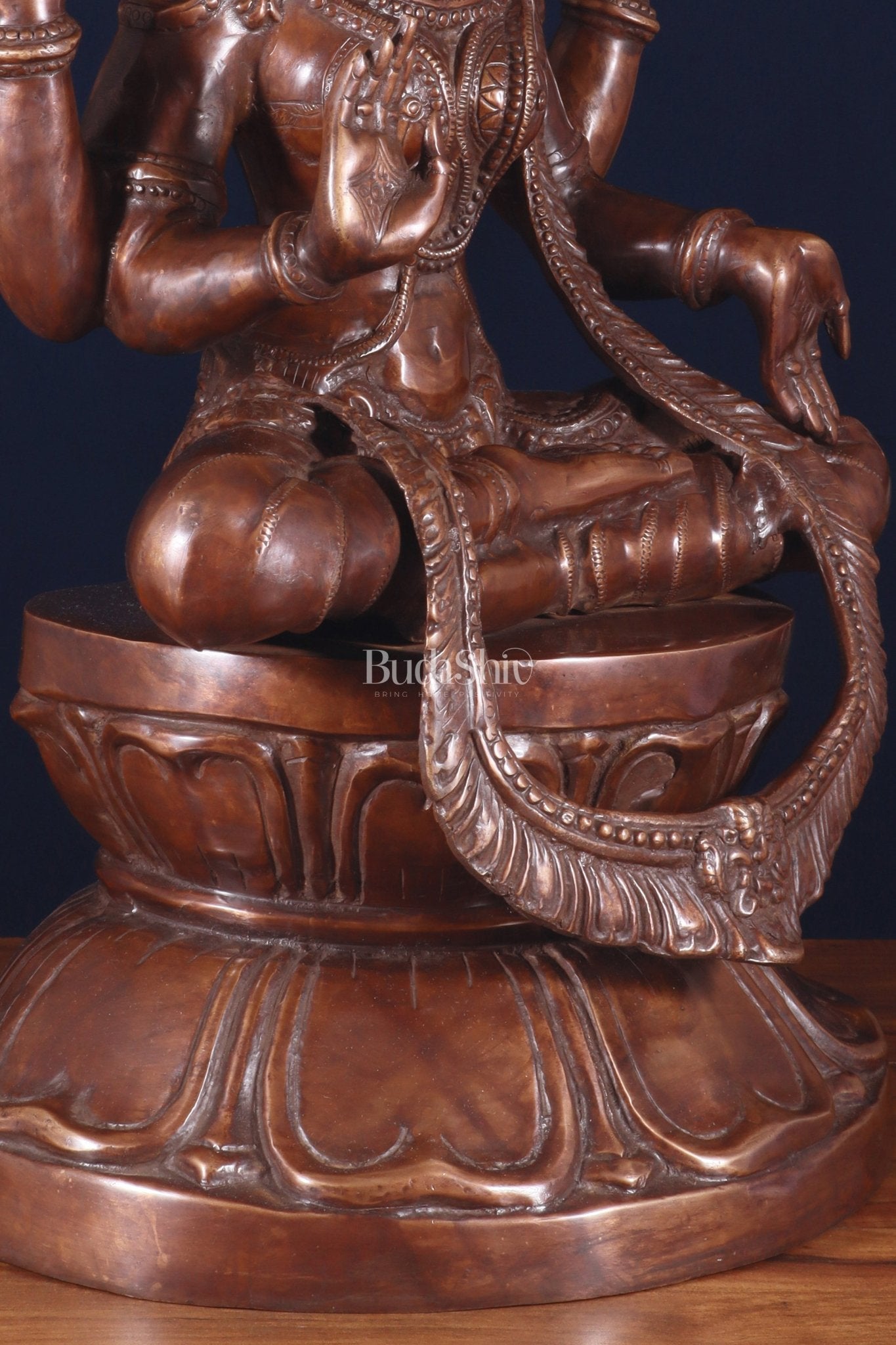 Pure Brass Large Goddess Lakshmi Statue – Crossed Legs Pose, 25 Inch, - Budhshiv.com