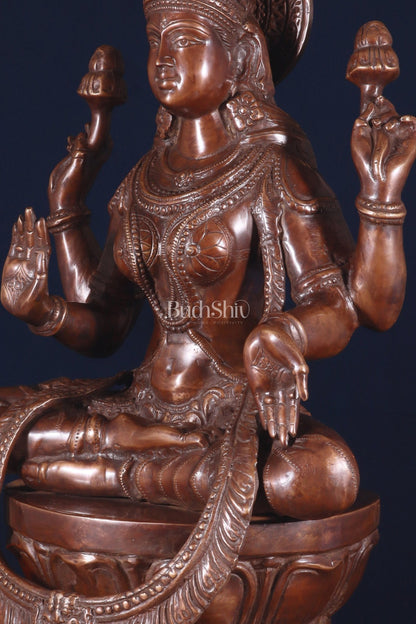 Pure Brass Large Goddess Lakshmi Statue – Crossed Legs Pose, 25 Inch, - Budhshiv.com