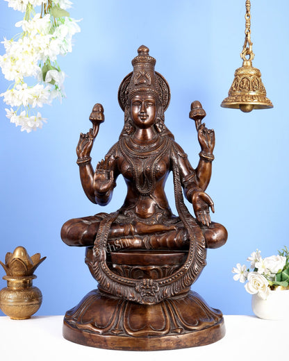 Pure Brass Large Goddess Lakshmi Statue – Crossed Legs Pose, 25 Inch, - Budhshiv.com