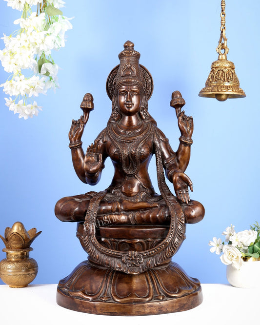 Pure Brass Large Goddess Lakshmi Statue – Crossed Legs Pose, 25 Inch, - Budhshiv.com