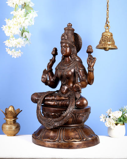 Pure Brass Large Goddess Lakshmi Statue – Crossed Legs Pose, 25 Inch, - Budhshiv.com