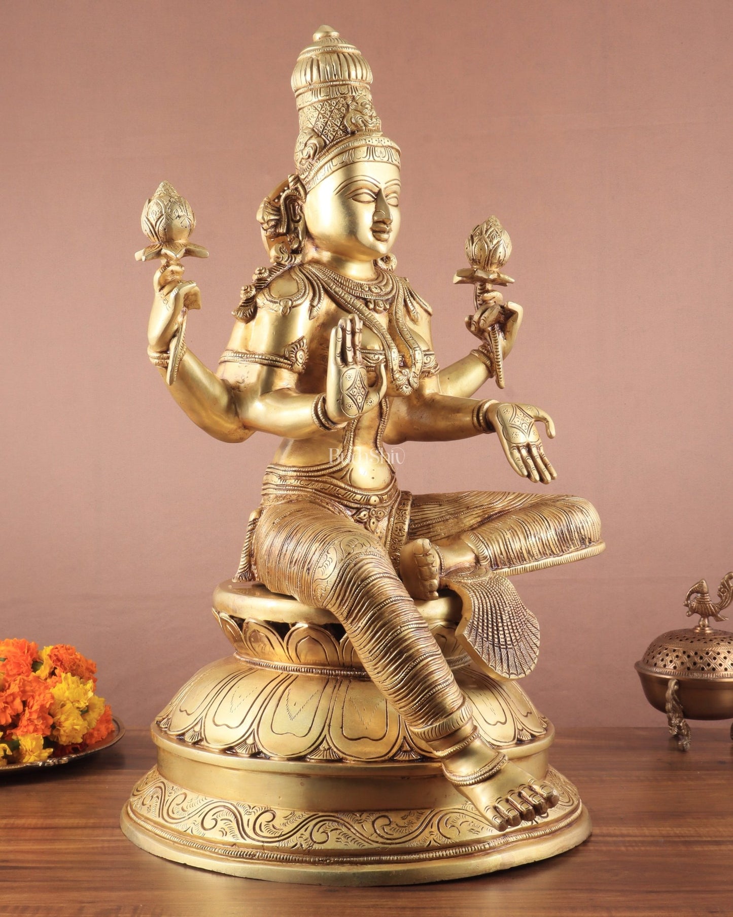 Pure Brass Large Goddess Lakshmi Superfine Statue 24" - Budhshiv.com