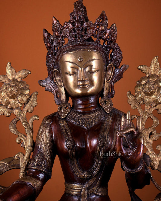 Pure Brass Large Green Tara Statue 24.5" - Budhshiv.com