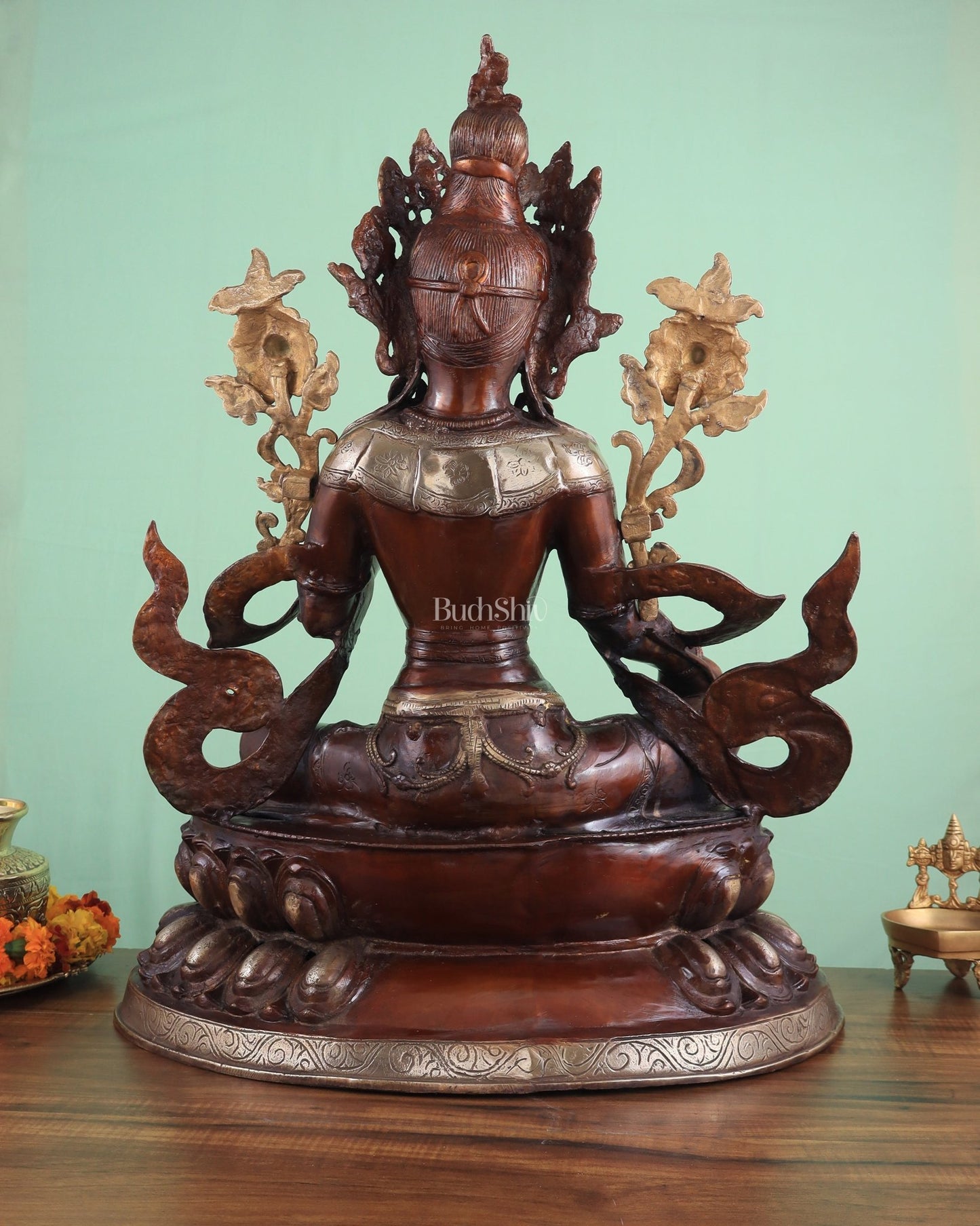 Pure Brass Large Green Tara Statue – Divine Protector & Compassionate Mother 24.5" - Budhshiv.com