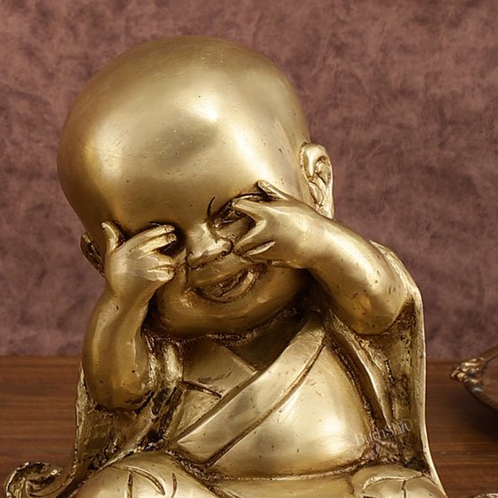 Pure Brass Large Happy Baby Monks Statues Set | 7.5 - inch, 10 kg - Budhshiv.com