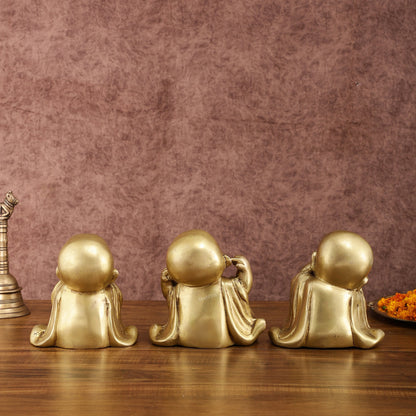 Pure Brass Large Happy Baby Monks Statues Set | 7.5 - inch, 10 kg - Budhshiv.com