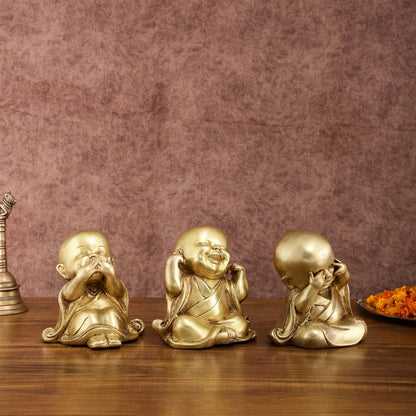 Pure Brass Large Happy Baby Monks Statues Set | 7.5 - inch, 10 kg - Budhshiv.com