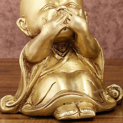 Pure Brass Large Happy Baby Monks Statues Set | 7.5 - inch, 10 kg - Budhshiv.com