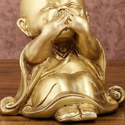 Pure Brass Large Happy Baby Monks Statues Set | 7.5 - inch, 10 kg - Budhshiv.com