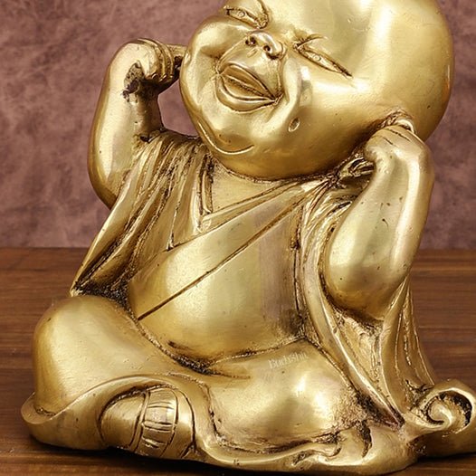 Pure Brass Large Happy Baby Monks Statues Set | 7.5 - inch, 10 kg - Budhshiv.com
