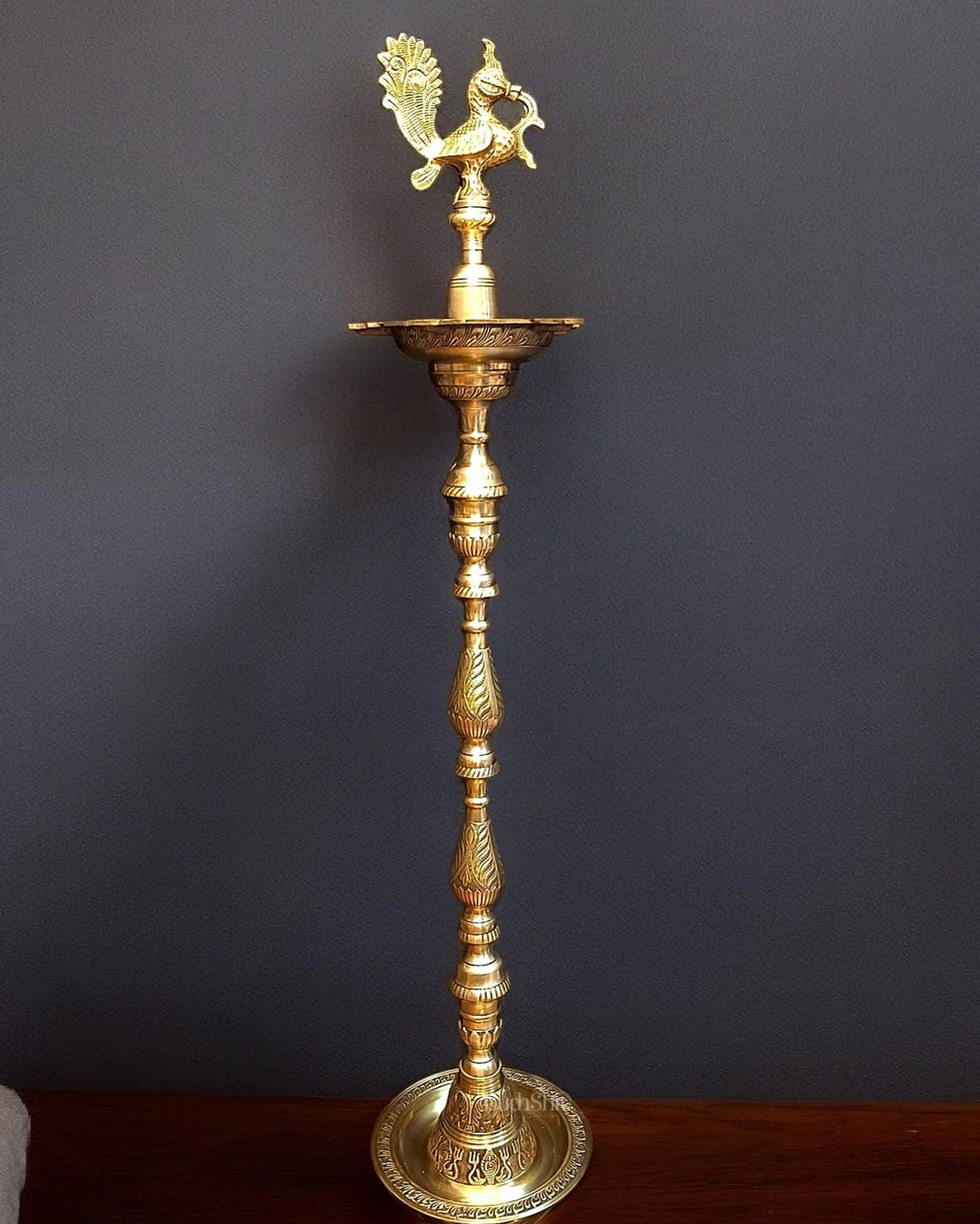 Pure Brass Large Inauguration Peacock Samai Oil Lamp - 68 Inch/ 5.5 feet - Budhshiv.com