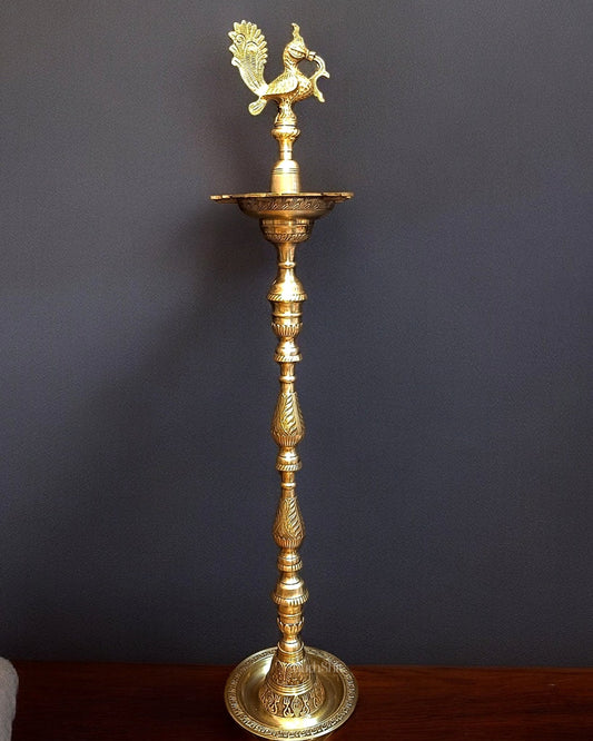 Pure Brass Large Inauguration Peacock Samai Oil Lamp - 68 Inch/ 5.5 feet - Budhshiv.com