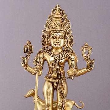 Pure Brass Large Kaal Bhairava Idol - 18.5 Inch Bhairo Baba Statue - Budhshiv.com