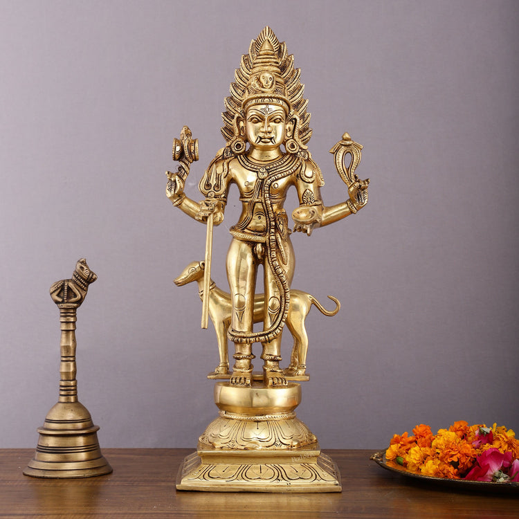 Pure Brass Large Kaal Bhairava Idol - 18.5 Inch Bhairo Baba Statue - Budhshiv.com