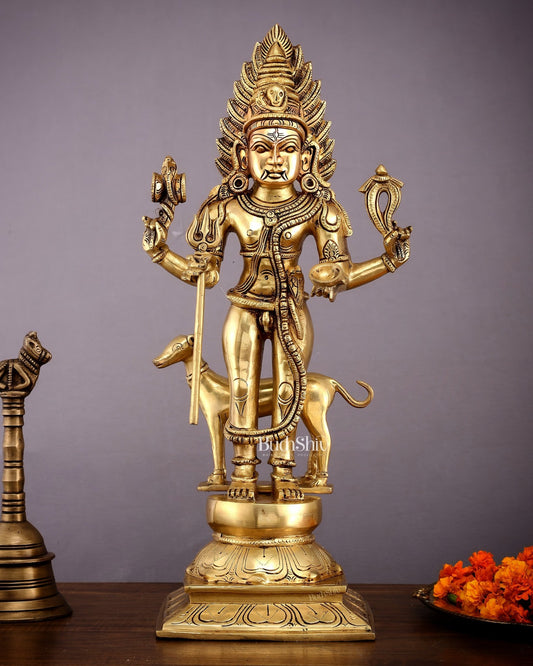 Pure Brass Large Kaal Bhairava Idol - 18.5 Inch Bhairo Baba Statue - Budhshiv.com