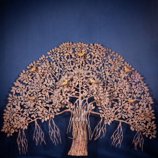 Pure Brass Large Kalpavriksha Tree Wall Hanging – Copper & Sand Finish 46 inch - Budhshiv.com