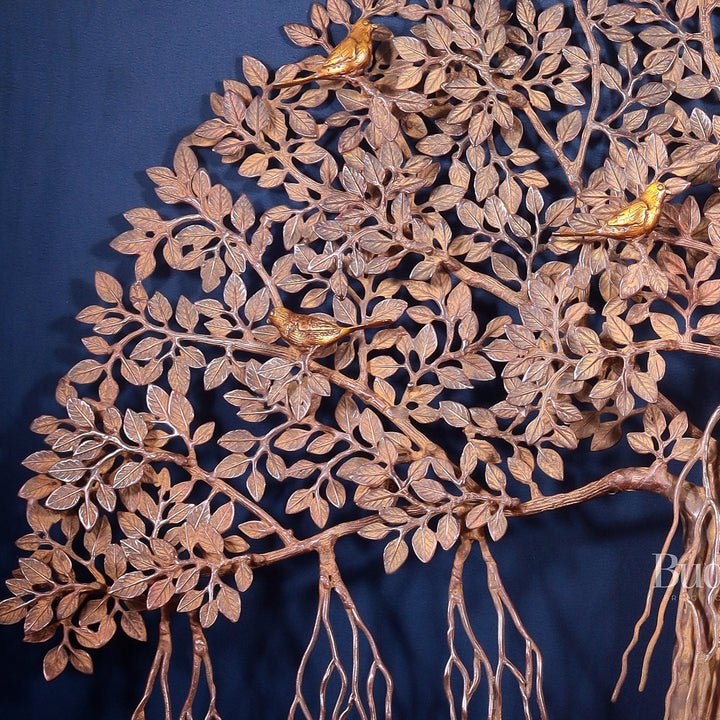 Pure Brass Large Kalpavriksha Tree Wall Hanging – Copper & Sand Finish 46 inch - Budhshiv.com