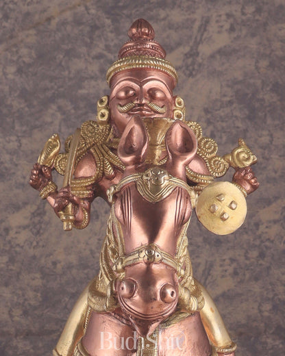 Pure Brass Large Khandoba Bhairava – Shiva on Horse Statue (South Copper Tone) 21" tall - Budhshiv.com