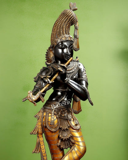 Pure brass large Krishna kerala style 36" black and golden tone - Budhshiv.com