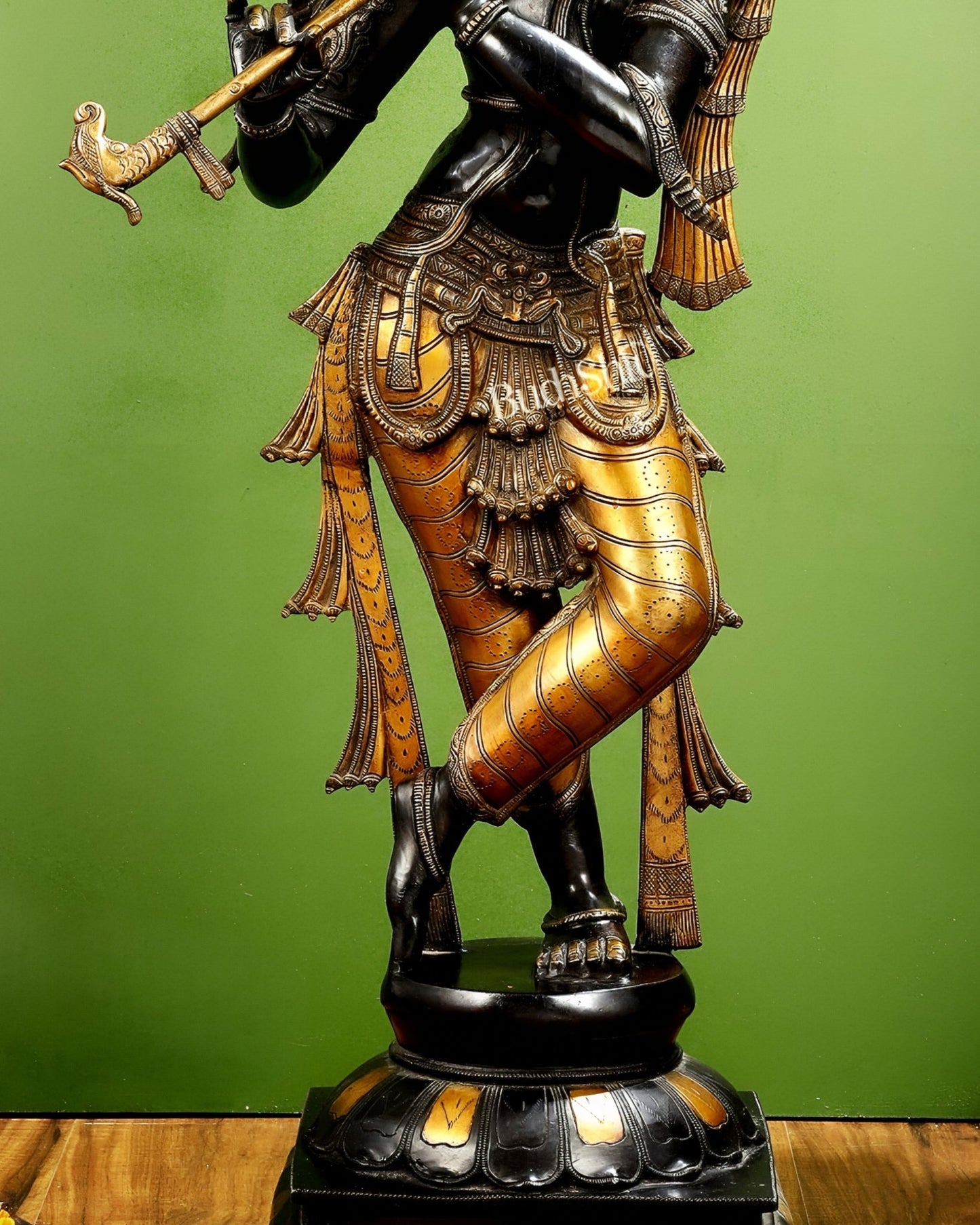 Pure brass large Krishna kerala style 36" black and golden tone - Budhshiv.com