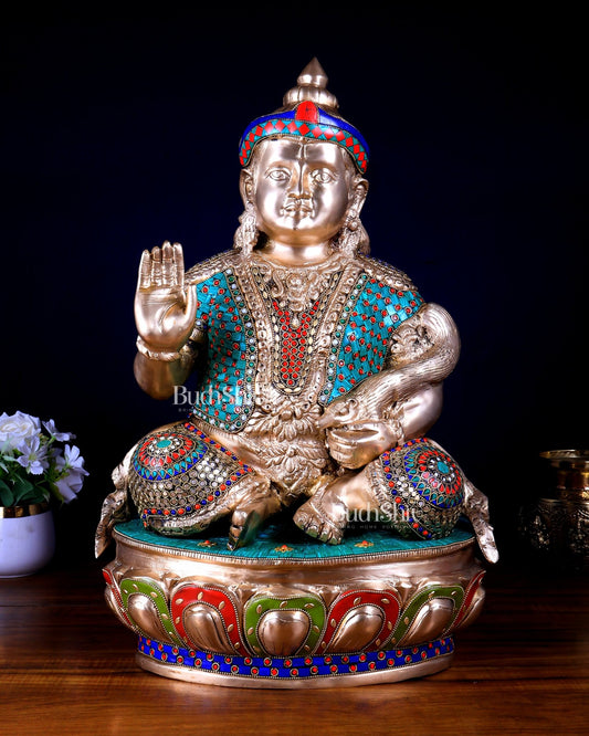 Pure Brass Large Kubera Statue – 22.5 Inch | God of Wealth - Budhshiv.com