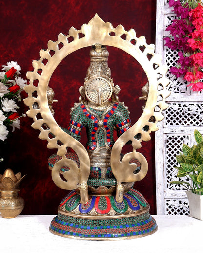 Pure Brass Large Lakshmi Devi Statue with Stonework – 27 inch - Budhshiv.com