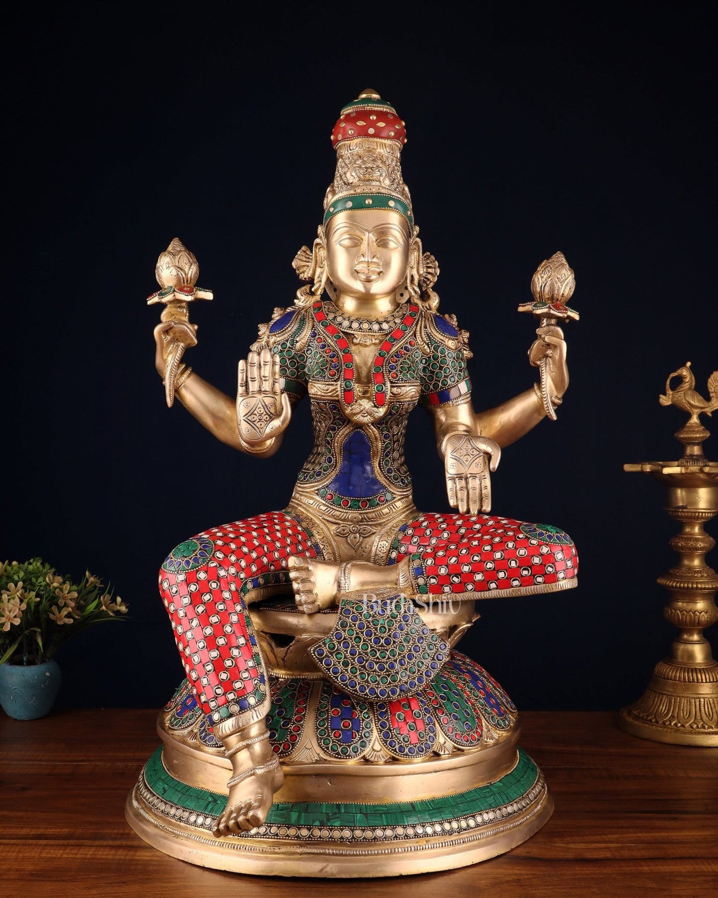 Pure Brass Large Lakshmi Mata Statue 24" - Budhshiv.com