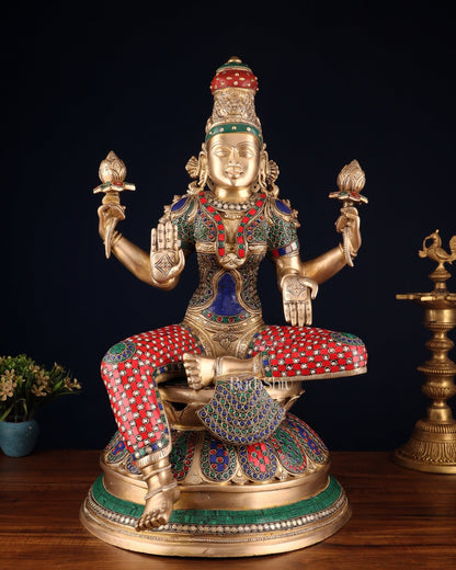 Pure Brass Large Lakshmi Mata Statue 24" - Budhshiv.com