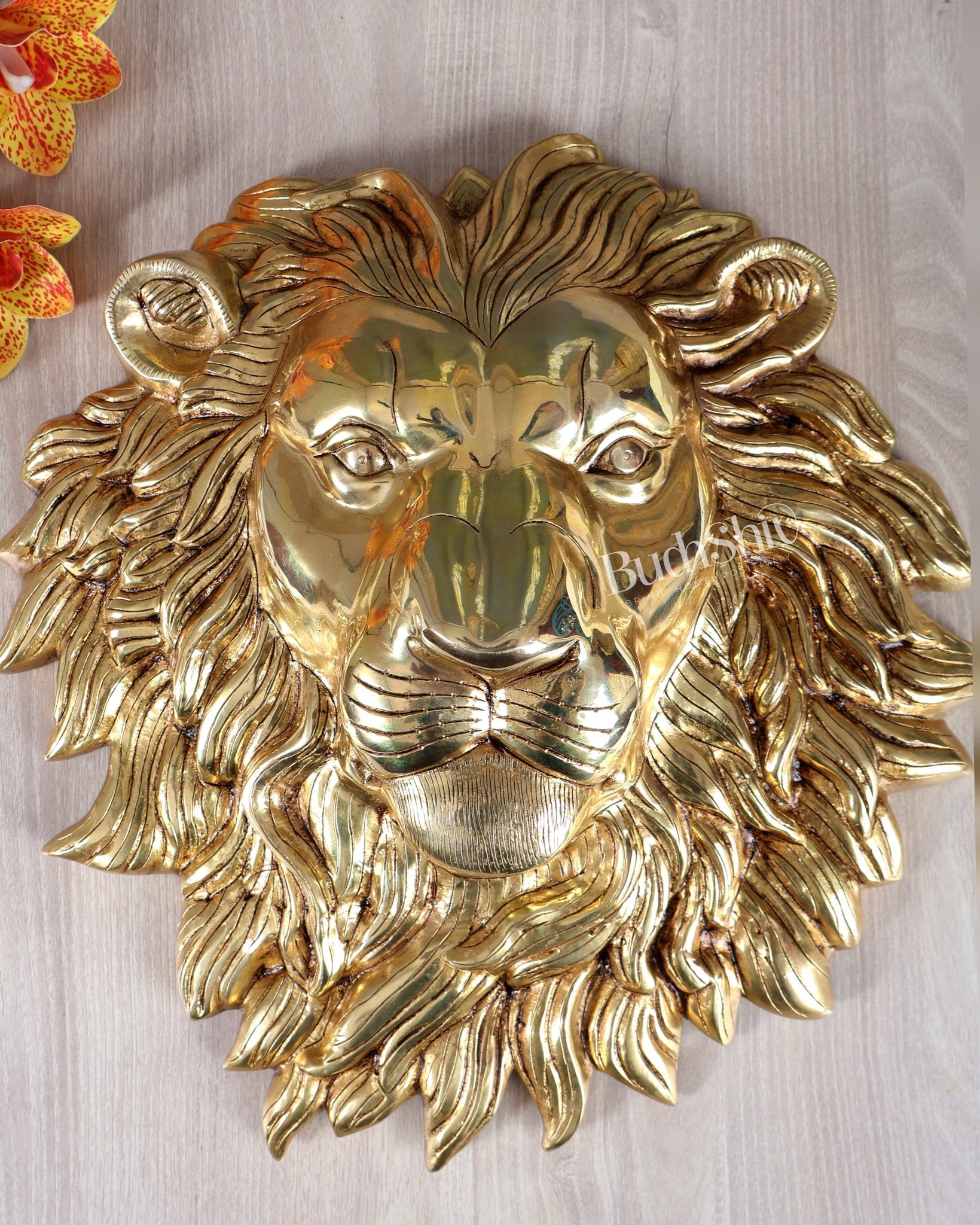 Pure Brass Large Lion Face Wall Hanging 14.5 inch - Budhshiv.com