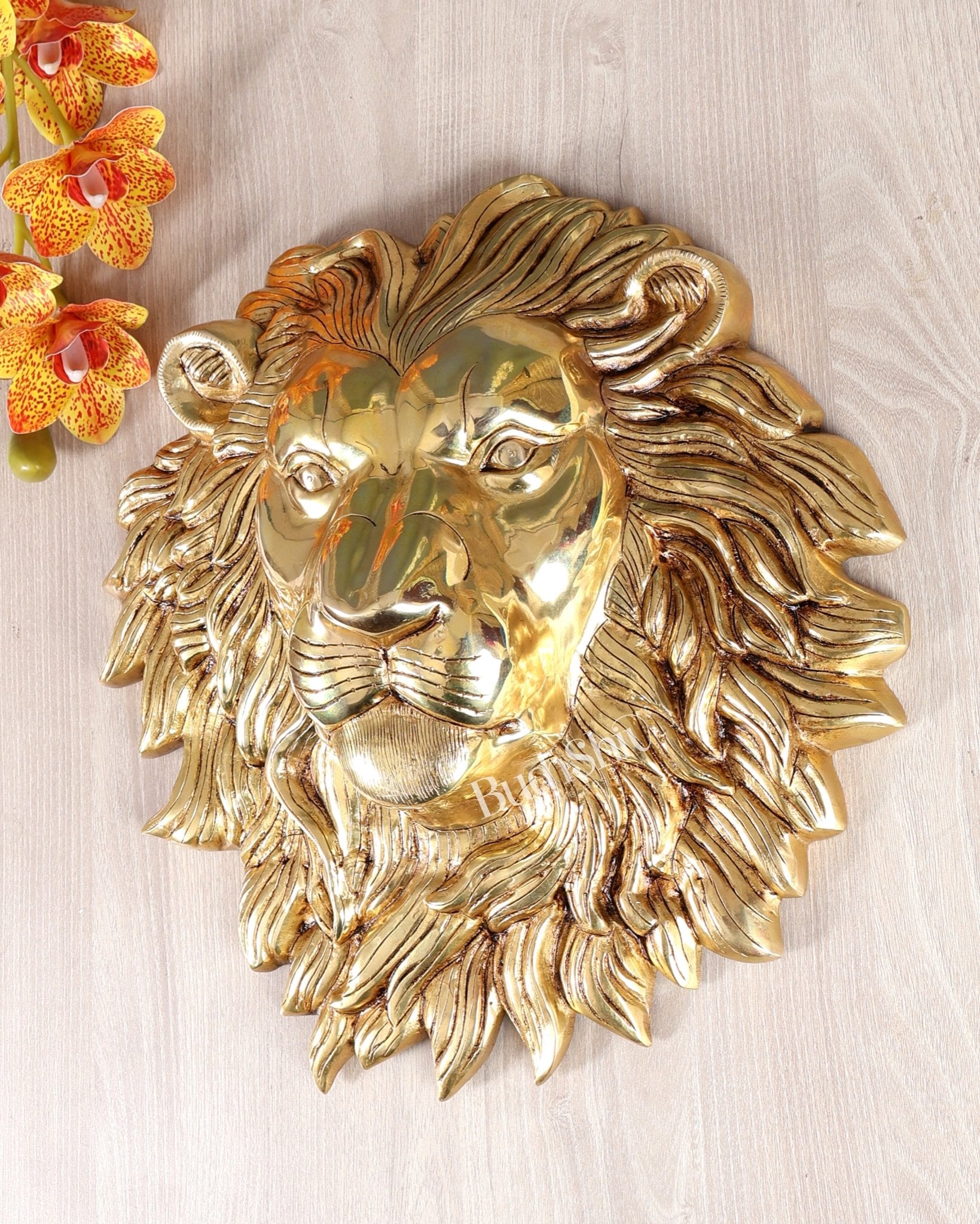 Pure Brass Large Lion Face Wall Hanging 14.5 inch - Budhshiv.com