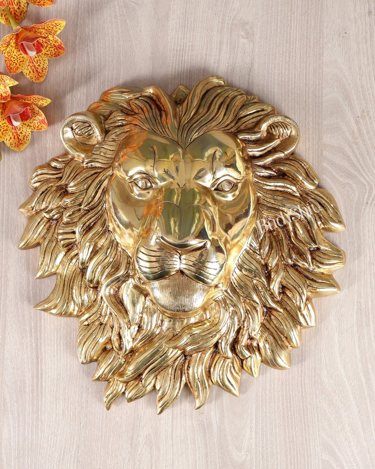 Pure Brass Large Lion Face Wall Hanging 14.5 inch - Budhshiv.com
