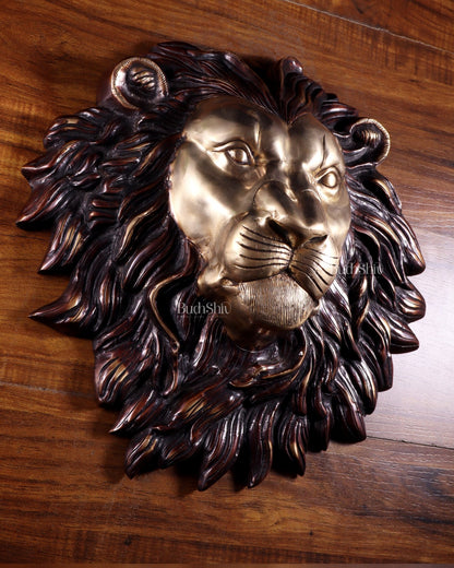Pure Brass Large Lion Face Wall Hanging – Dual Tone Finish 14.5 inch - Budhshiv.com