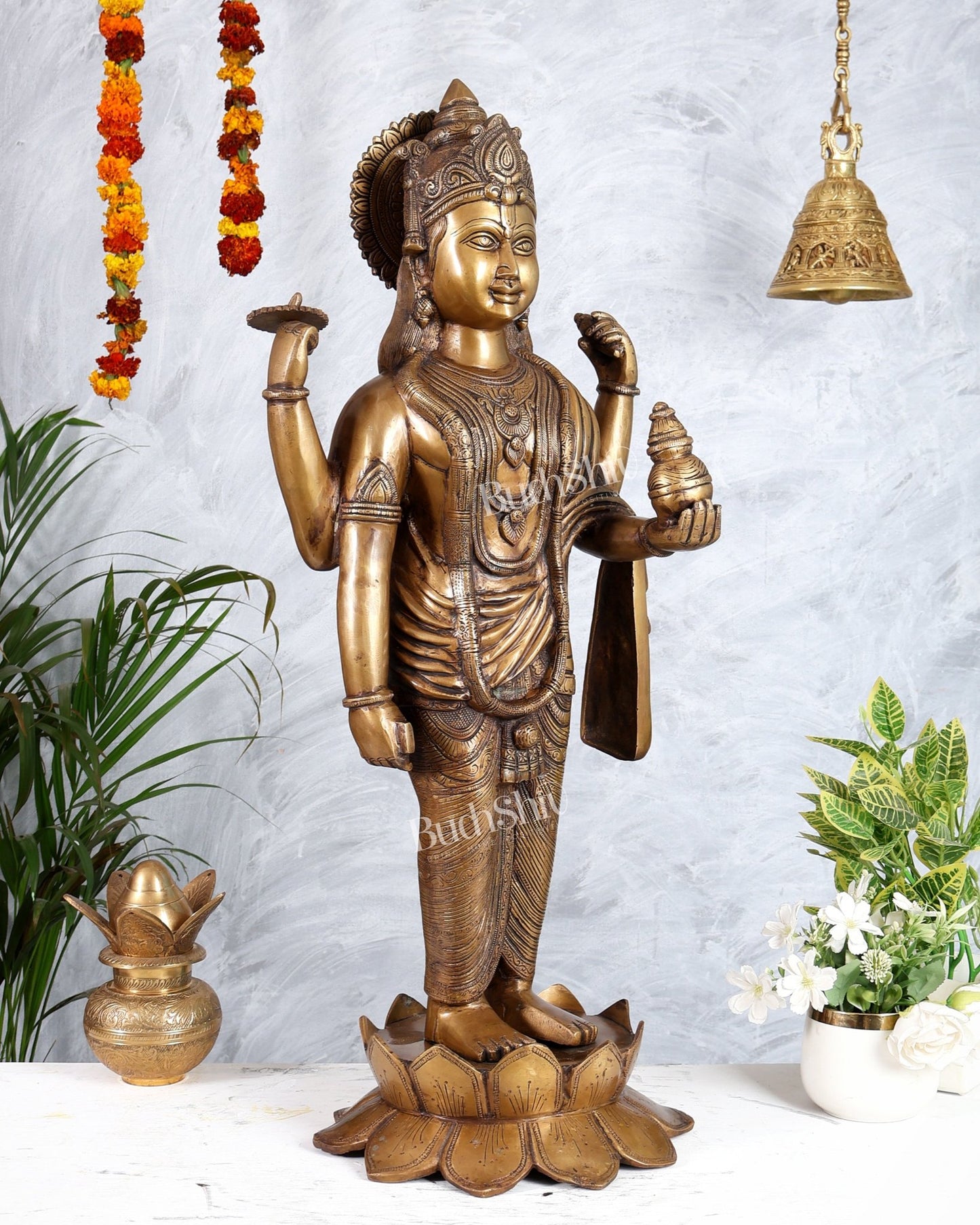 Pure Brass Large Lord Dhanvantari Statue | 30 Inch - Budhshiv.com