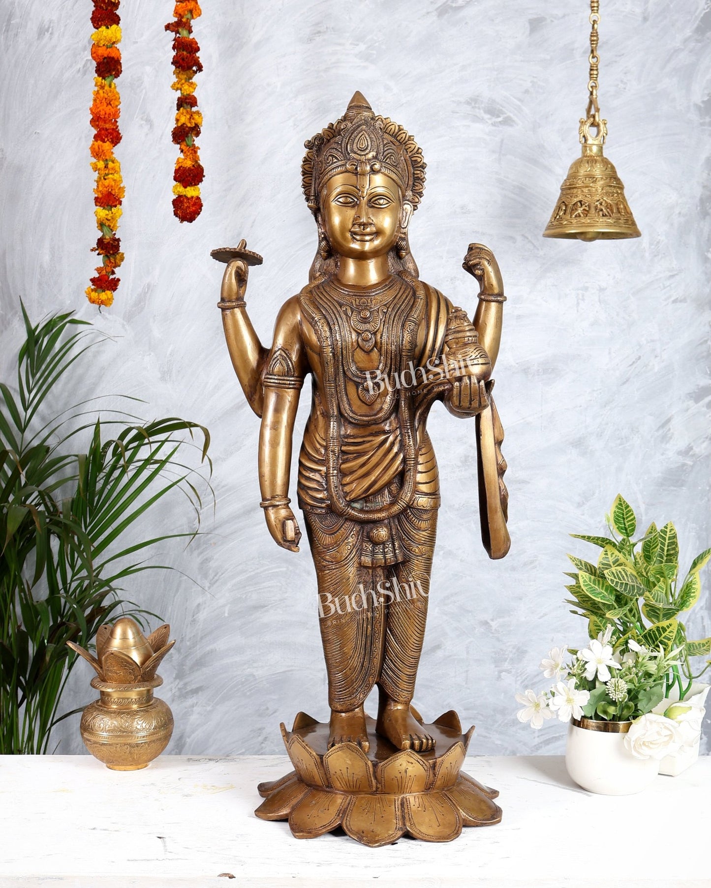 Pure Brass Large Lord Dhanvantari Statue | 30 Inch - Budhshiv.com