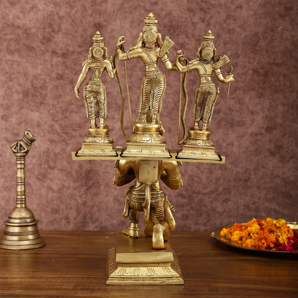 Pure Brass Large Lord Hanuman Carrying Rama, Lakshman, and Sita | Uniq ...